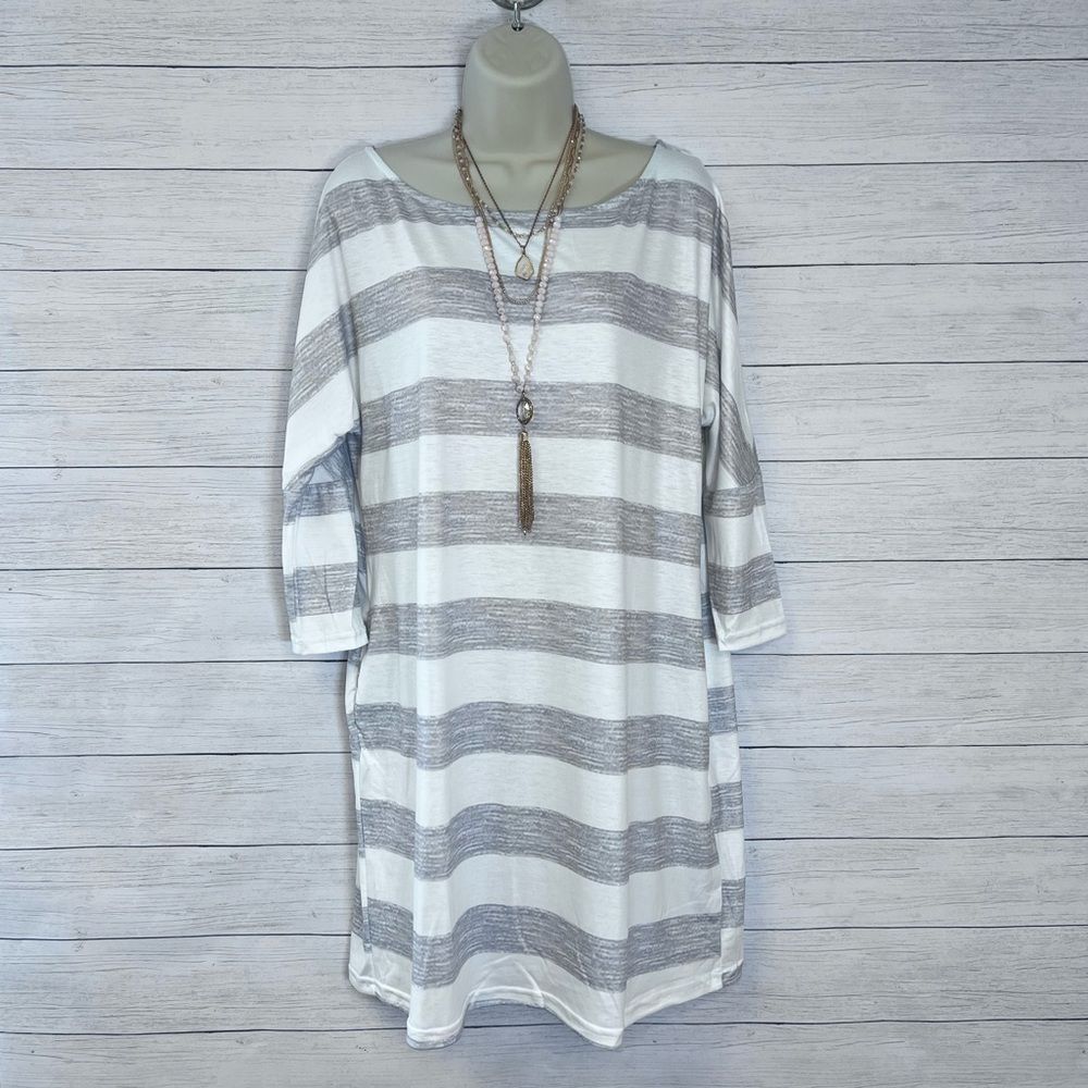 Boutique Brand Striped Loose Fit Side Pockets 3/4 Sleeve Mini Dress 💗